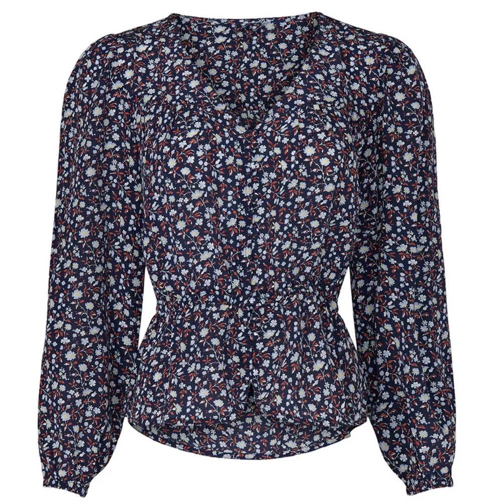Madewell blue floral print silk top